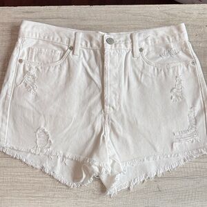 Blank NYC White Frayed Distressed 100% Cotton Jean Denim High Rise Shorts 30